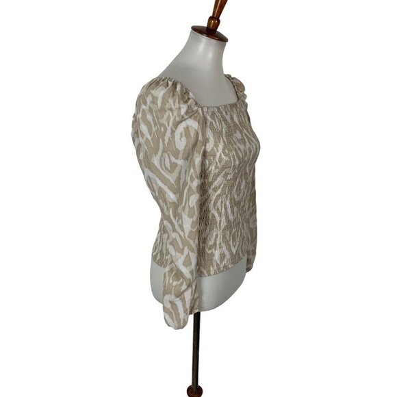 Halogen Lace Blouse XS Nude Beige Long Sleeve Mesh Elegant Stretchy - Picture 3 of 6